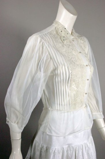 BL154-white ivory lace sheer 1950s blouse pleated nylon - 4.jpg