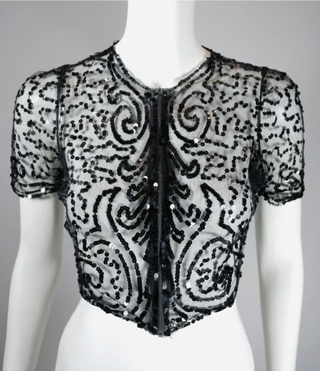 BL157-zip front late 1930s blouse jacket black net sequins - 1 copy.jpg