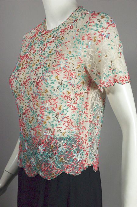 BL159-1960s beaded blouse ivory sheer lace 60s top XS S - 4.jpg