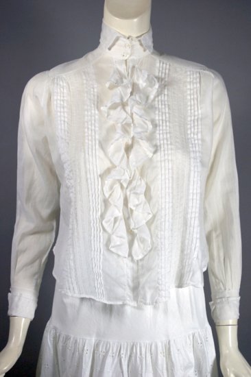 BL182-Edwardian blouse white cotton high neck ruffles 1900s top - 01.jpg