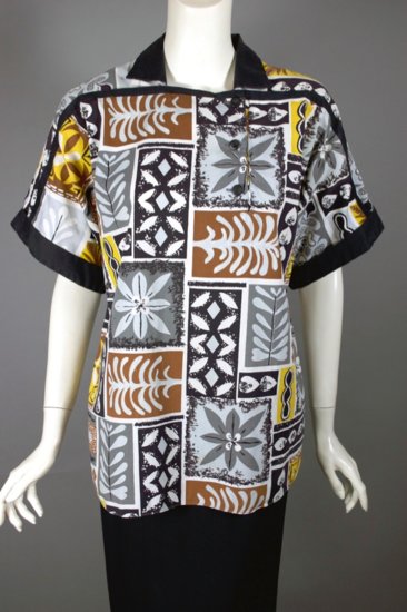 BL183-Kamehameha Hawaiian print blouse 1950s 1960s M - 1.jpg