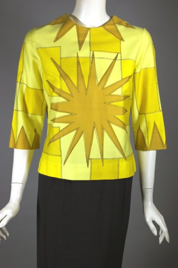 BL196-1960s top Vera blouse yellow cotton starburst sun print - 1.jpg