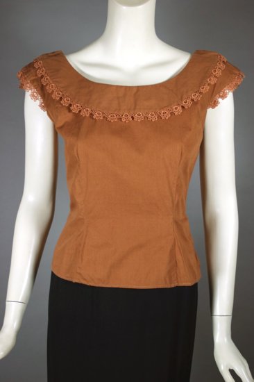 BL197-chestnut brown cotton 1950s blouse sleeveless 36 - 1.jpg