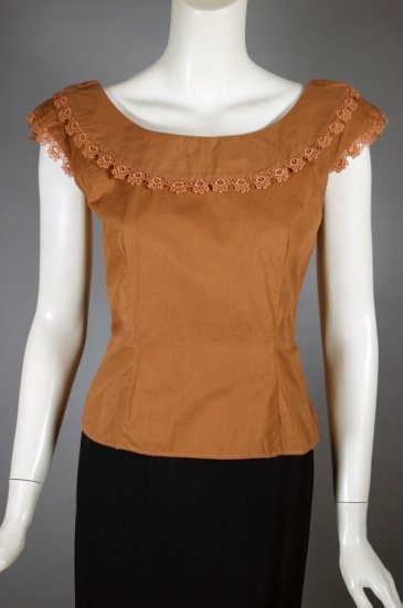 BL197-chestnut brown cotton 1950s blouse sleeveless 36 - 1.jpg