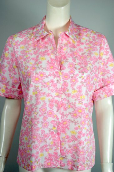 BL217-bright pink floral blouse 1960s short sleeve 36 S-M - 2.jpg