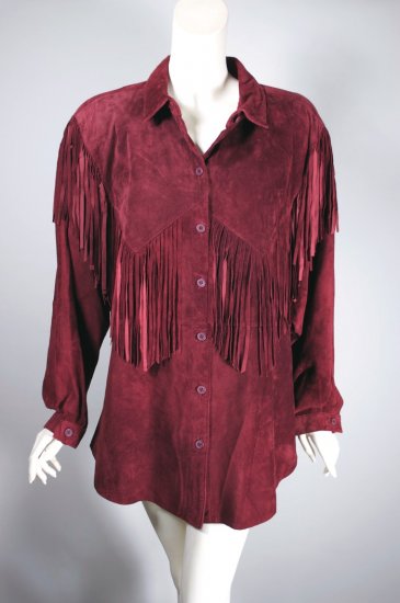 BL227-burgundy suede fringed shirt oversize unisex 80s-90s - 1.jpg
