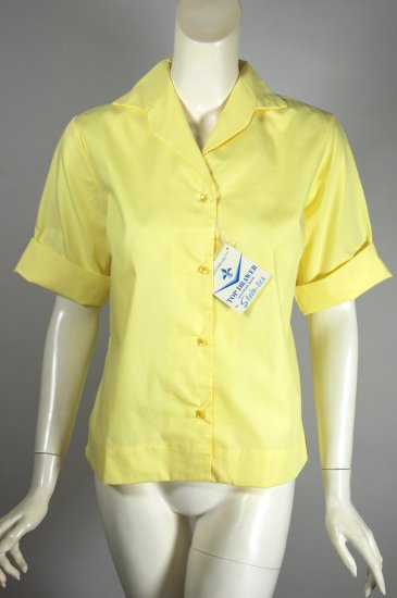 BL245-yellow 1960s blouse short sleeve top M deadstock - 2.jpg