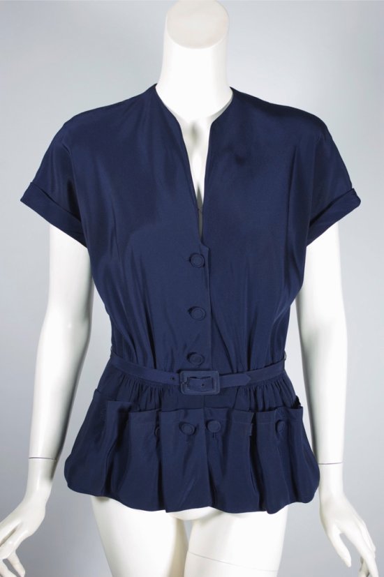 BL255-navy blue rayon peplum blouse 1940s-1950s top S - 2.jpg