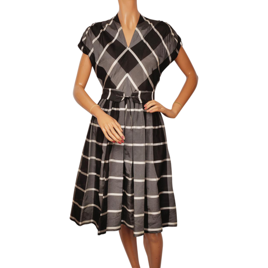Black Gray and White Check 50s Dress.png