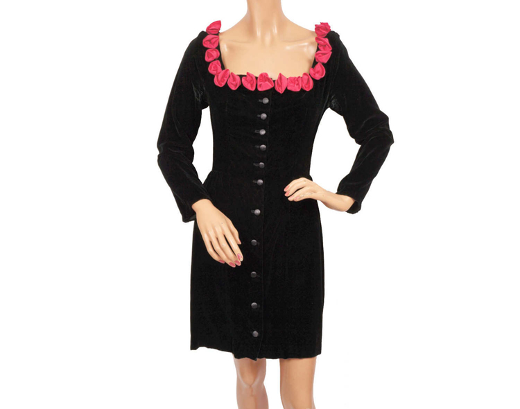 Black Velvet Pink Rosette Dress vfg.jpg