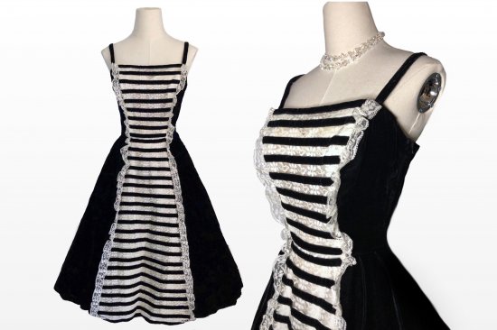black velvet striped lace dress front.JPG