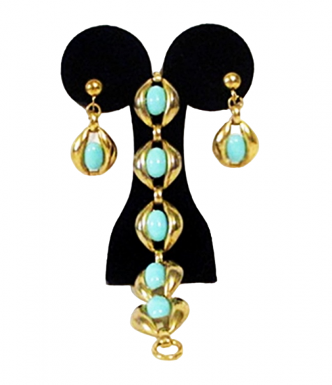 blue gold vintage bracelet earrings set,1960s,links,turq look,anothertimevintageapparel 1.png