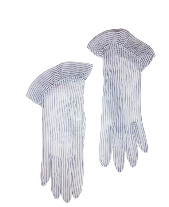 blue nylon striped short gloves ruffles anothertimevintageapparel 1.png