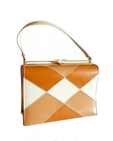 box bag purse tan patchwork design,top handle,70s classic.jpg