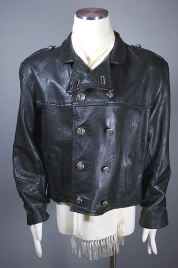 C153-German black leather motorcycle jacket 80s 90s XL DKNY - 06.jpg