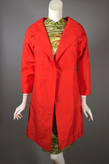 C158-hot orange silk evening coat 1960s clutch coat - 1.jpg