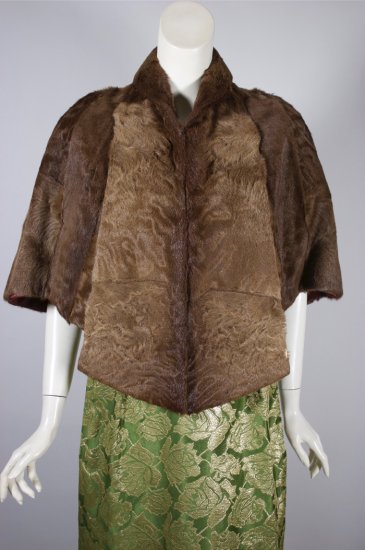 C159-brown fur capelet stole 1950s evening wrap - 01.jpg