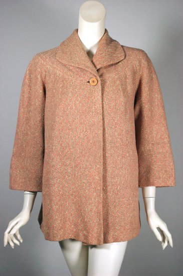 C161-1950s car coat swing jacket coral grey wool tweed - 1.jpg