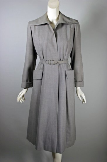 C167-grey check wool late 1940s princess coat belted - 03.jpg