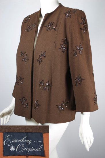 C176-Eisenberg Original 1940s brown wool swing jacket beaded - 4 copy.jpg