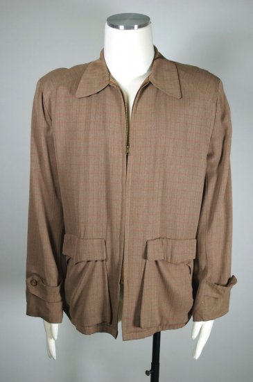 C177-mens zip front jacket 1950s rayon gabardine brown - 01.jpg