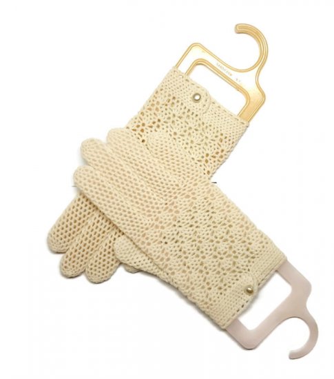 cream stretch crochet gloves,vintage 60s gloves,anothertimevintageapparel,pearl button.jpg