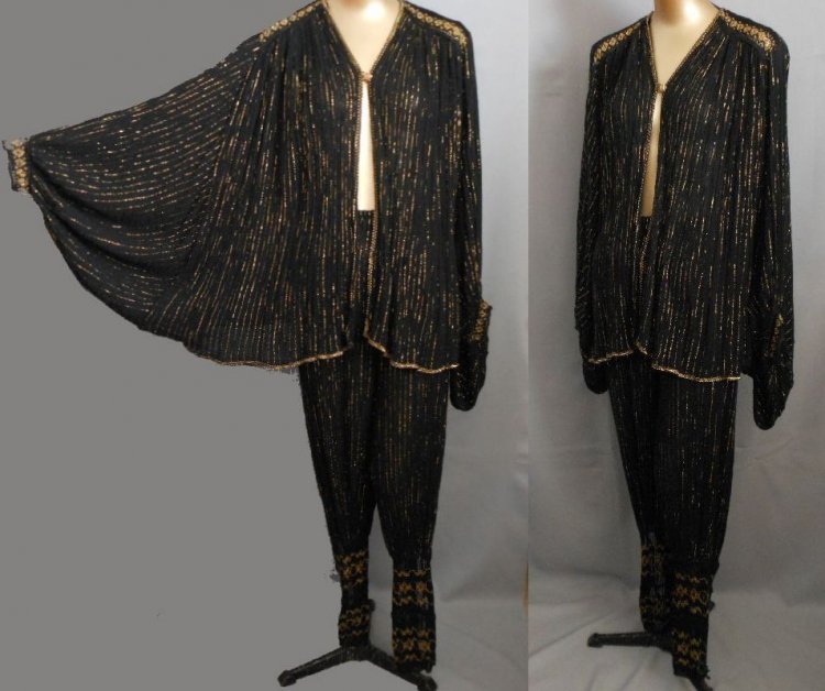 double black gauze pants suit - full front flared and full side.jpg