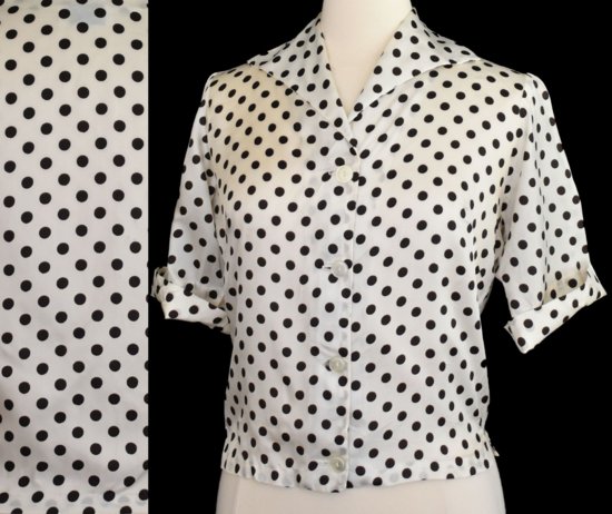 double black white polka dot blouse - full side closeup print.jpg