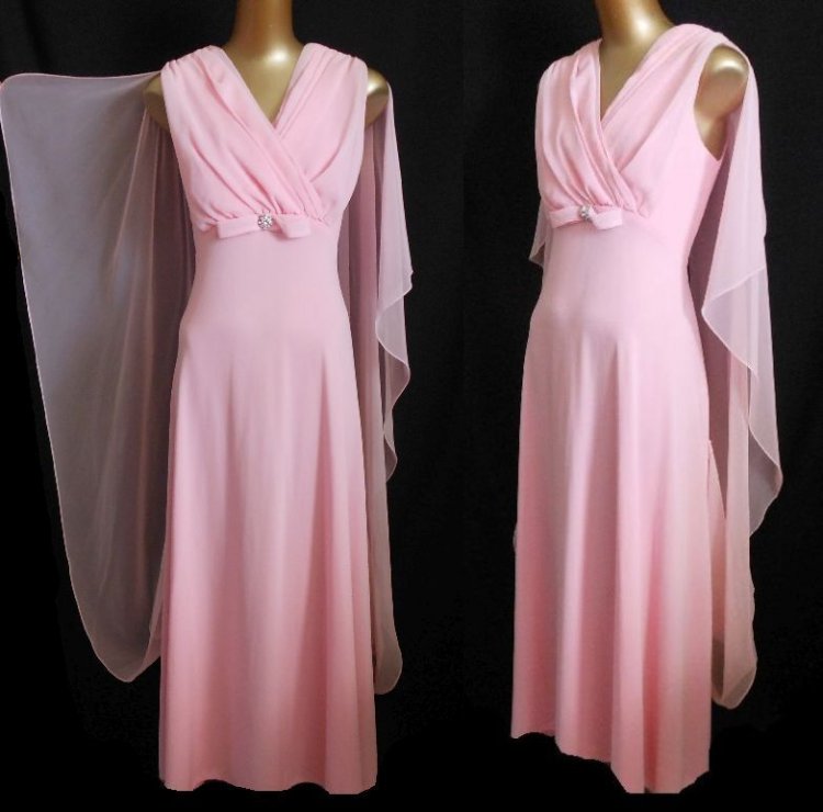 double pink chiffon evening gown - full front flared and full side.jpg