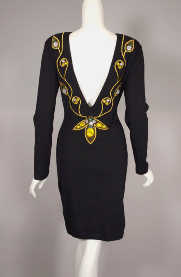 DR1038-Andrea Jovine 1980s body con dress jeweled black wool - 1.jpg