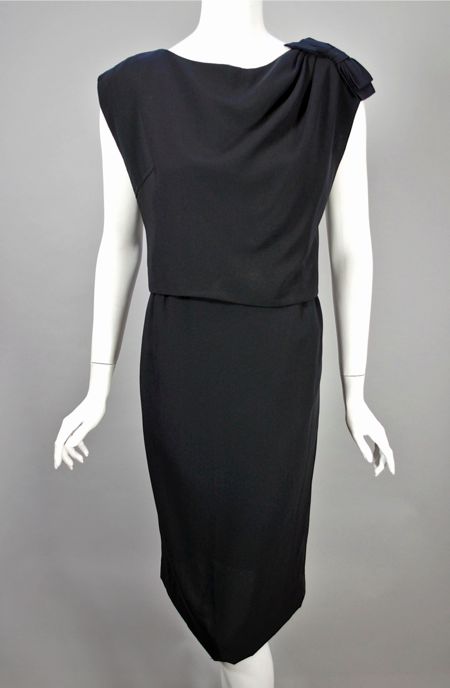 DR1052-1960s dress black cocktail draped crepe 2 piece - 1.jpg