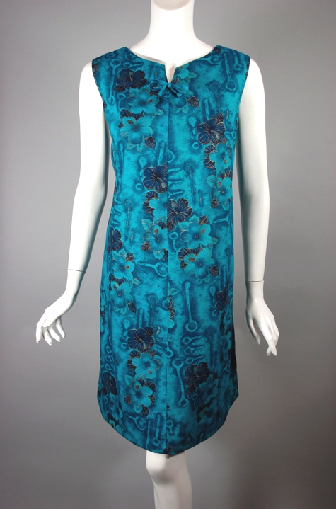 DR1064-aqua blue cotton Hawaiian dress 1960s tiki shift - 1.jpg