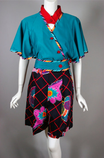 DR1088-Jeanne Marc 1980s outfit new wave print blouse shorts - 7.jpg