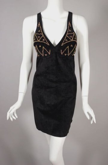 DR1089-sexy studded black suede 80s dress mini backless - 1.jpg