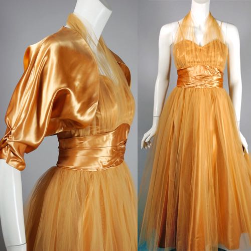 DR1114-gold tulle 50s formal 1950s party dress halter 2 views.jpg