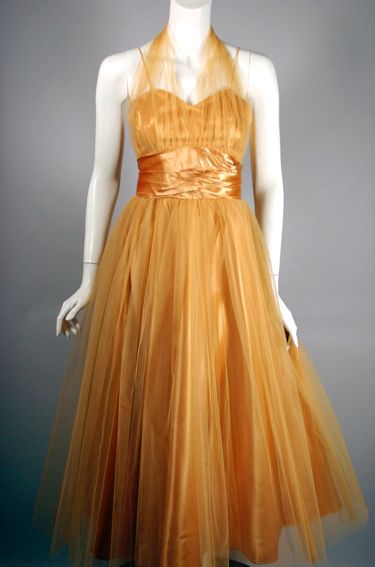 DR1114-gold tulle 50s formal 1950s party dress halter - 3.jpg