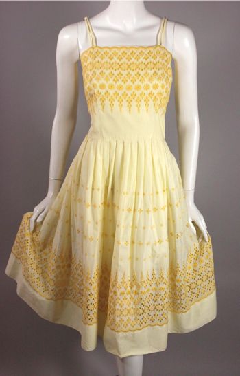 DR1126-embroidered yellow cotton 1950s sundress full skirt - 1.jpg