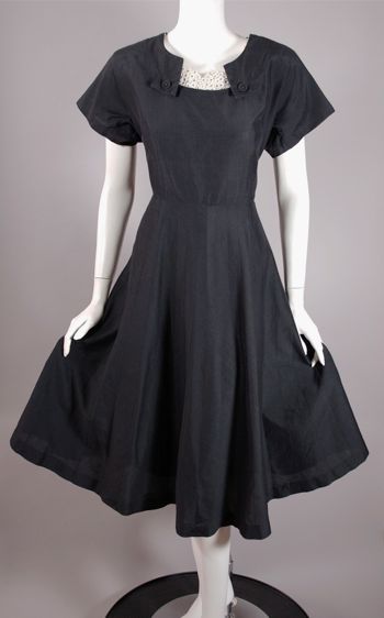 DR1128-black cotton 1950s dress full skirt size M L - 2.jpg