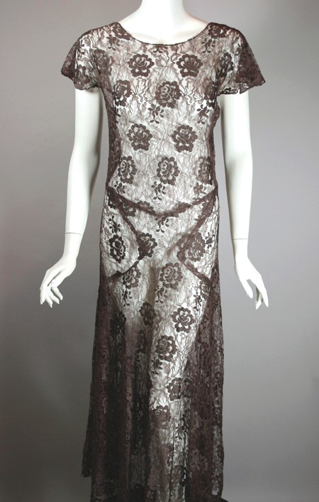 DR1135-brown lace 1930s dress bias cut evening gown - 1.jpg