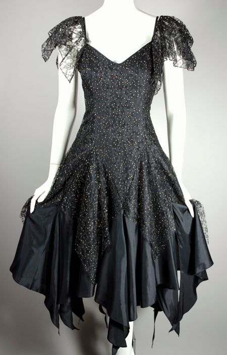 DR1144-goth princess black party dress 80s lace taffeta - 1.jpg