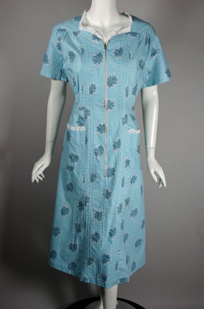 DR1146-deadstock cotton housedress 1940s 1950s zip front blue - 2.jpg