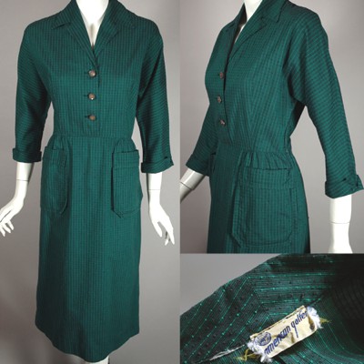 DR1162-1950s dress sportswear golf dress black gren cotton.jpg