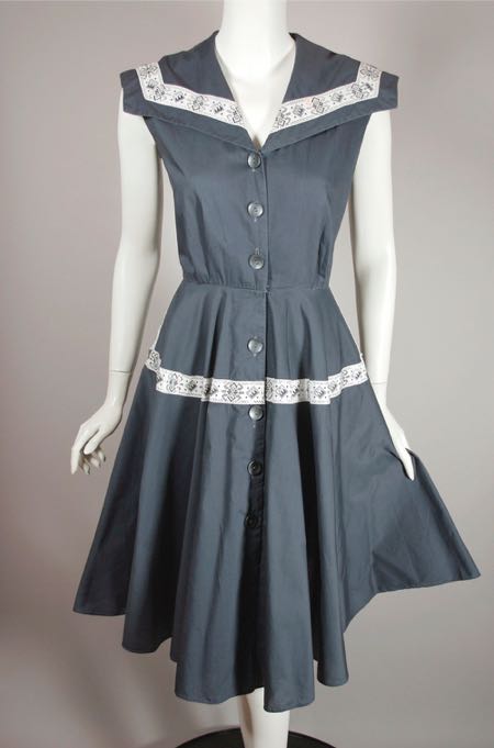 DR1165-size S patio dress 1950s full skirt cotton grey silver - 1.jpg