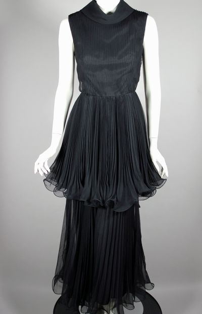 DR1167-1960s mini dress plus bellbottoms black pleated chiffon - 5.jpg