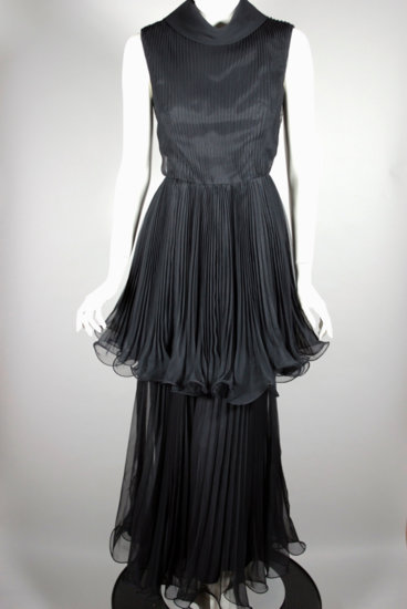 DR1167-1960s mini dress plus bellbottoms black pleated chiffon - 6.jpg