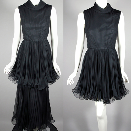 DR1167 chiffon pleats black mini dress 1960s palazzo pant set.jpg