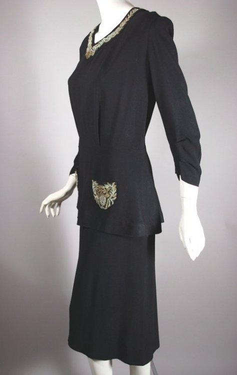DR1180-New York Creations 1940s dress size L black peplum - 5.jpg