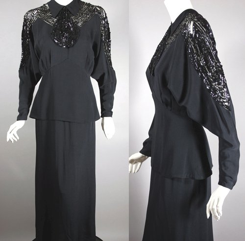 DR1190-1930s dress evening black size M sequins mesh combo photo-1.jpg