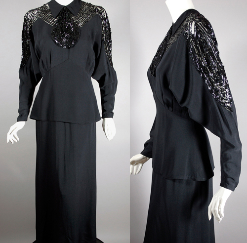 DR1190-1930s dress evening black size M sequins mesh combo photo-1.jpg