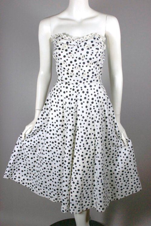 DR1195-strapless 1950s dress cotton polka dots black and white - 01.jpg